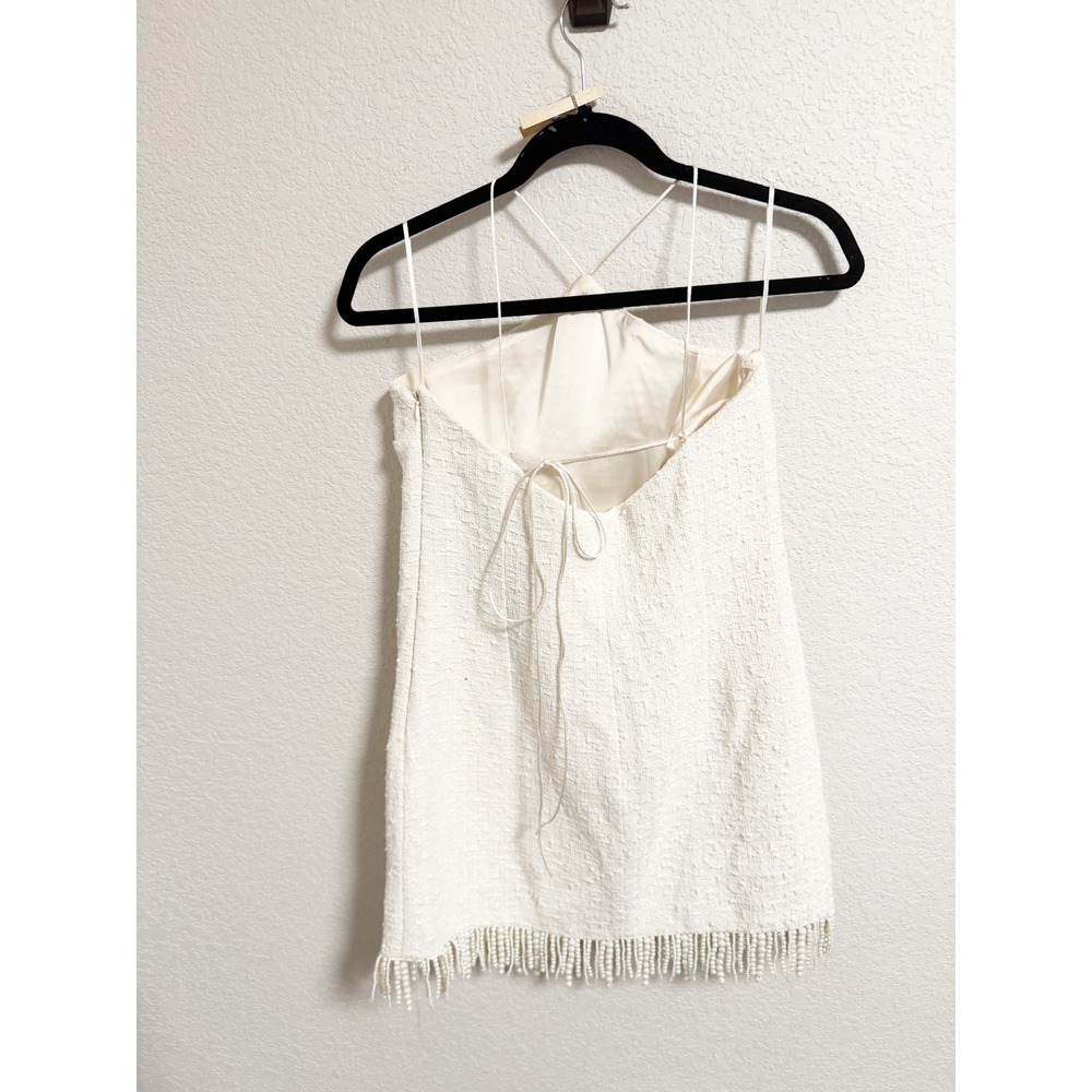 Mango Womens Pearl Textured Mini Dress Halter Neck Sleeveless Off White Small - Picture 6 of 9